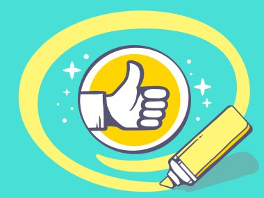 Marker başparmak çember üzerinde çizim vektör çizim 