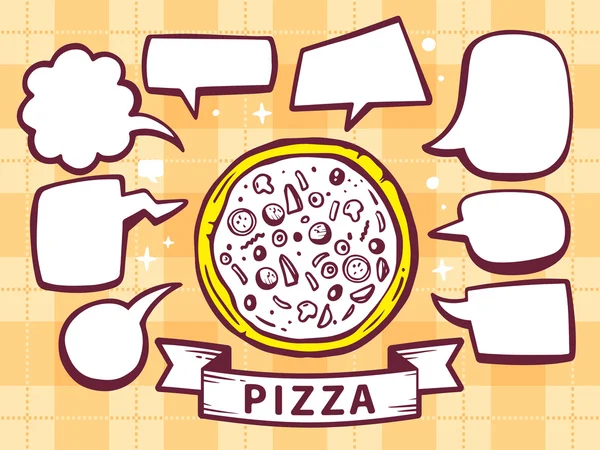 Pizza con burbujas del habla — Vector de stock