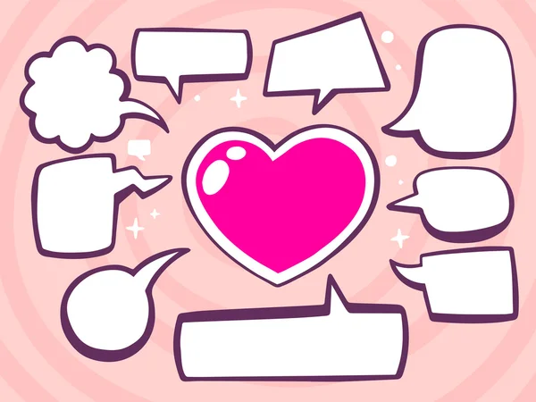 Ilustración vectorial del corazón con las burbujas de los cómics del habla en rosa — Archivo Imágenes Vectoriales