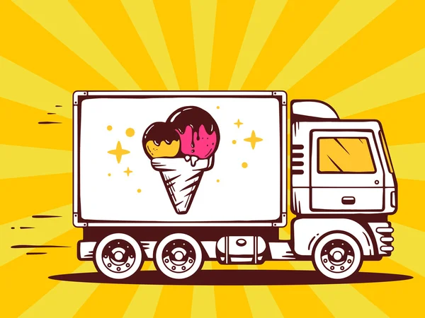 Truck and fast delivering ice cream — Stock Vector