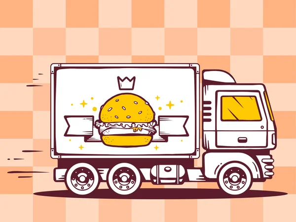 Truck and fast delivering burger — Stock Vector