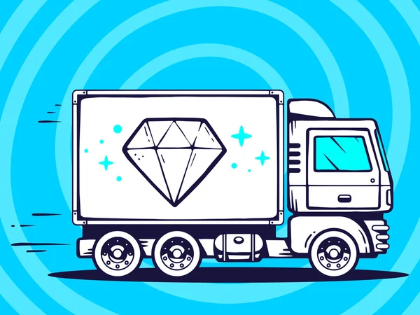 Vrachtwagen en snel leveren diamant — Stockvector