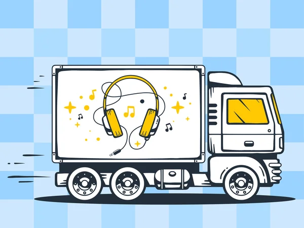 Truck and fast delivering headphones — Stock Vector