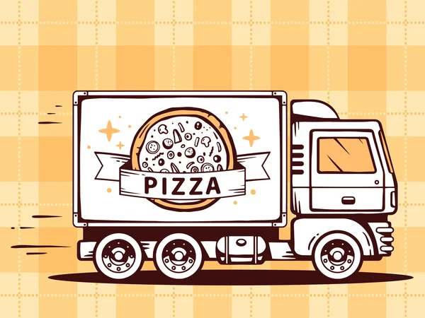 Vrachtwagen en snel leveren van pizza — Stockvector