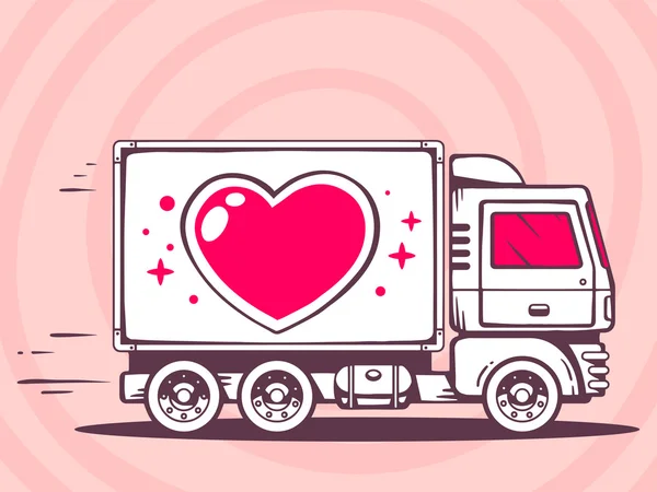 Kalp ile kamyon — Stok Vektör