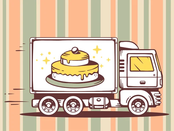 Truck and fast delivering cake — Stock Vector