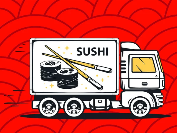 Camion et livraison rapide de sushi — Image vectorielle