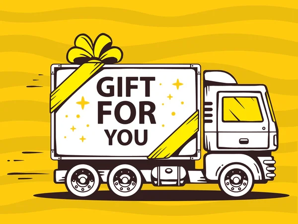 Vrachtwagen en snel leveren geschenk — Stockvector