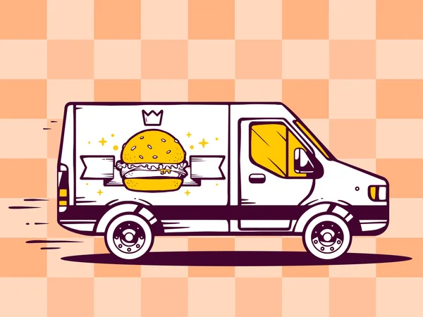 Van and fast delivering burger — Stock Vector