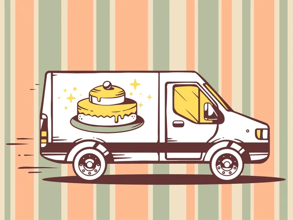 Van  and fast delivering cake — Stock Vector