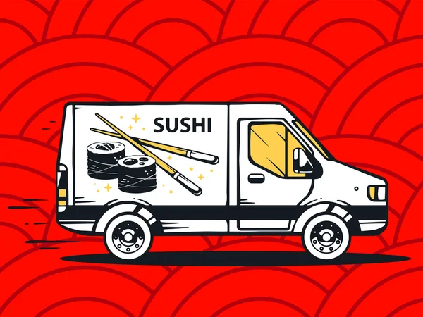 Snabb leverans av sushi — Stock vektor