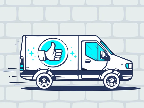 Van with label thumb up — Stock Vector