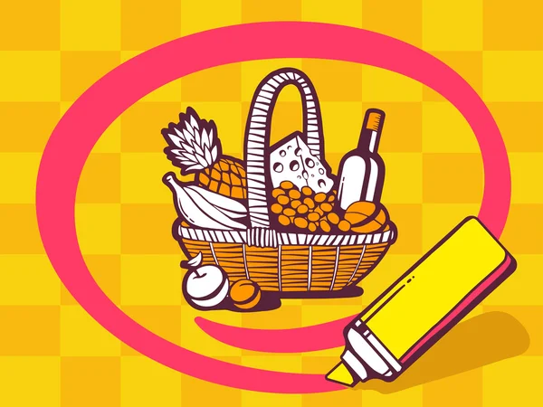 Cesta con comida — Vector de stock