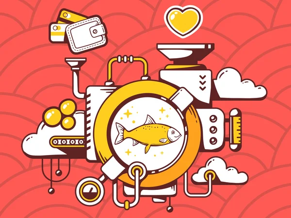 Mechanism with fish — Stock Vector