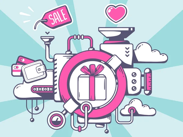 Mecanismo para comprar caja de regalo — Vector de stock