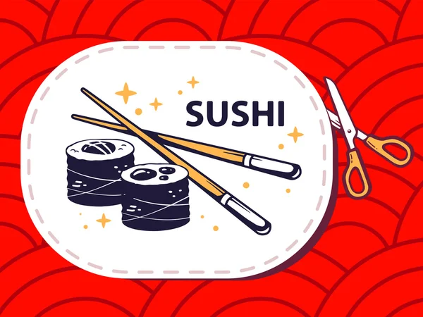 Sticker met pictogram van sushi — Stockvector