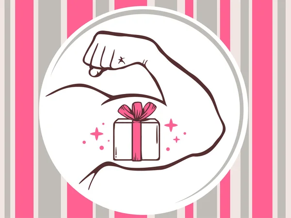 Sterke man hand met pictogram van de doos van de gift — Stockvector
