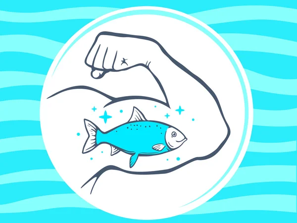 Strong man hand with icon of fish — Stock Vector