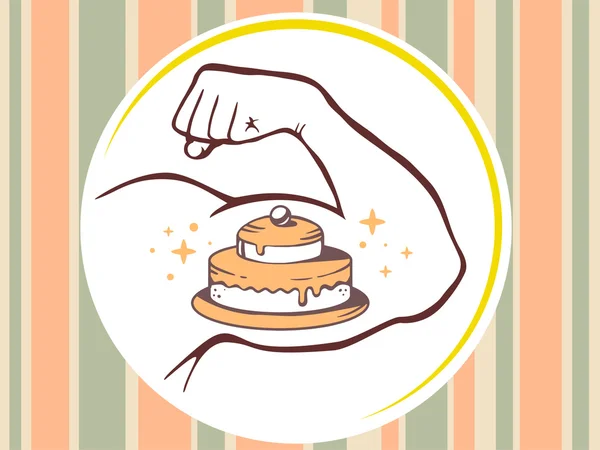 Strong man hand with  icon of cake — Stock Vector
