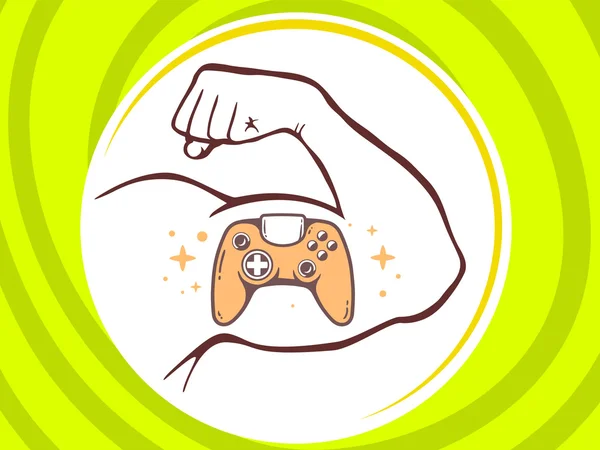 Mano de hombre fuerte con icono de joystick — Vector de stock