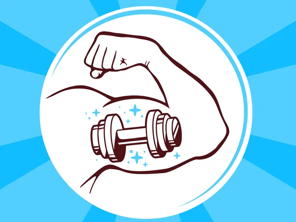 Strong man hand with  icon of dumbbell — Stock Vector