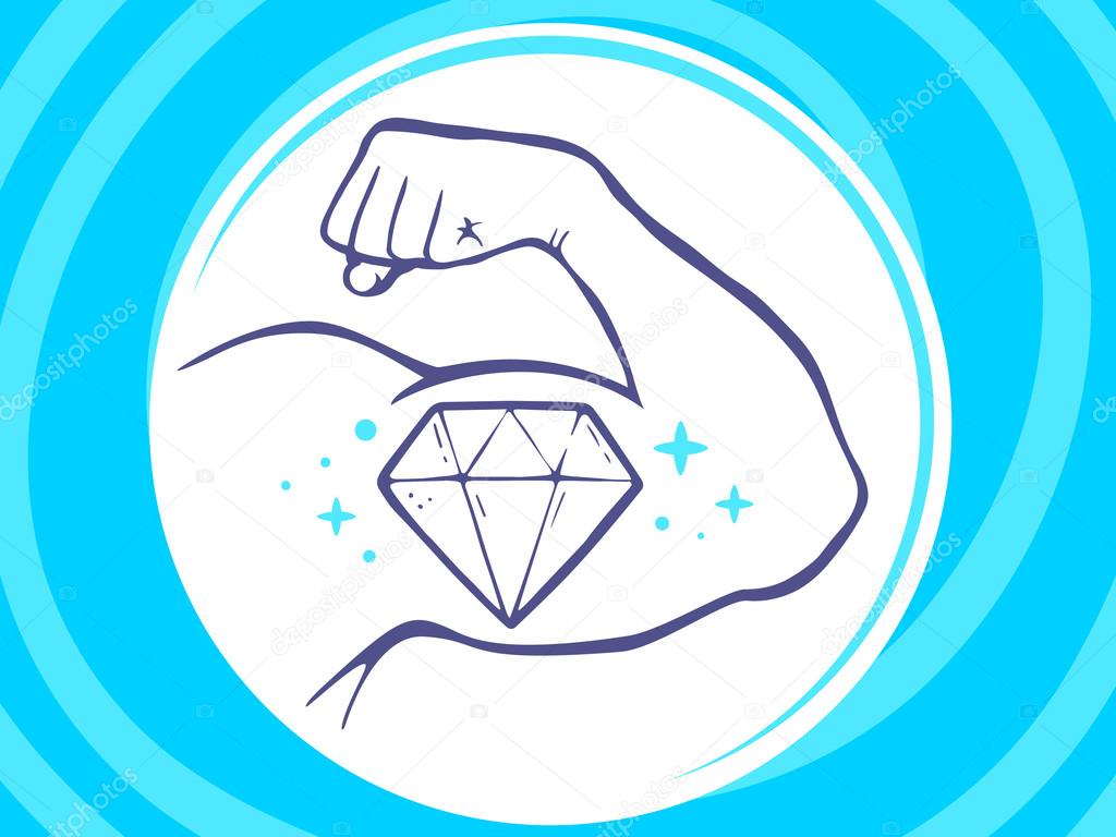 Strong man hand with icon of diamond