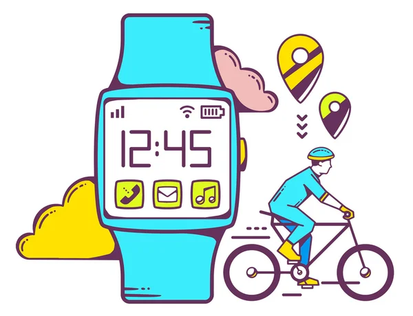 Smart Watch-klocka med cyklist — Stock vektor