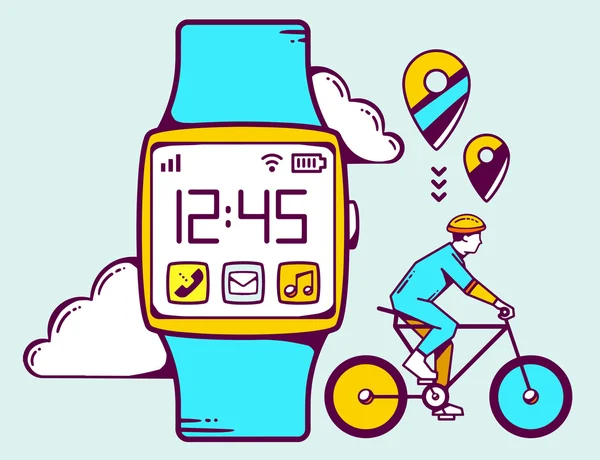 Έξυπνη ρολόι με ποδηλάτη — Διανυσματικό Αρχείο