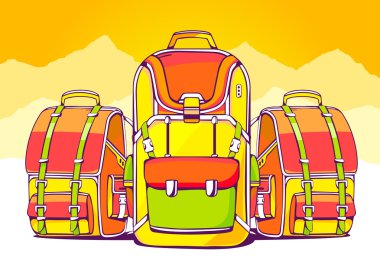 Sarı Yaz arka plan üzerinde moda sırt çantaları