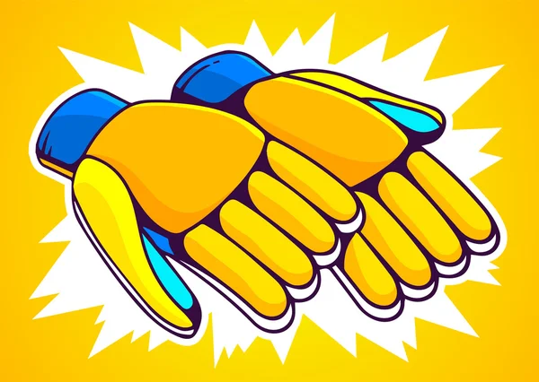 Guantes naranja y azul sobre fondo amarillo — Vector de stock