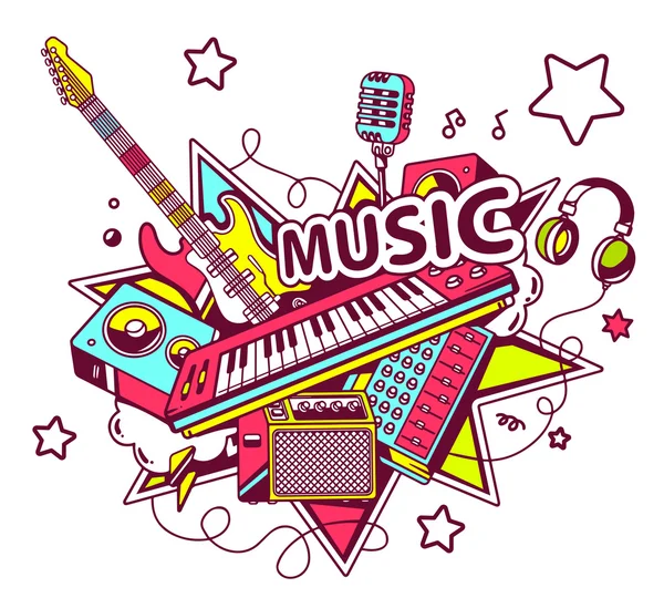 Conjunto coloreado de instrumentos musicales — Vector de stock