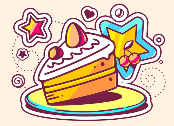 Pedazo de pastel en un plato — Vector de stock