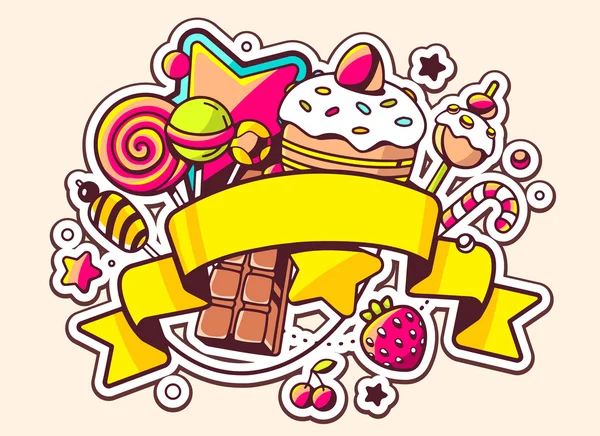 Pile of sweets and ribbon — Stock Vector