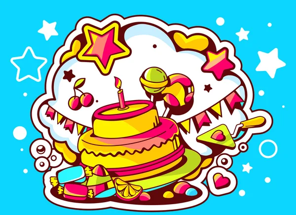 蛋糕与蜡烛、 糖果和标志 — 图库矢量图片