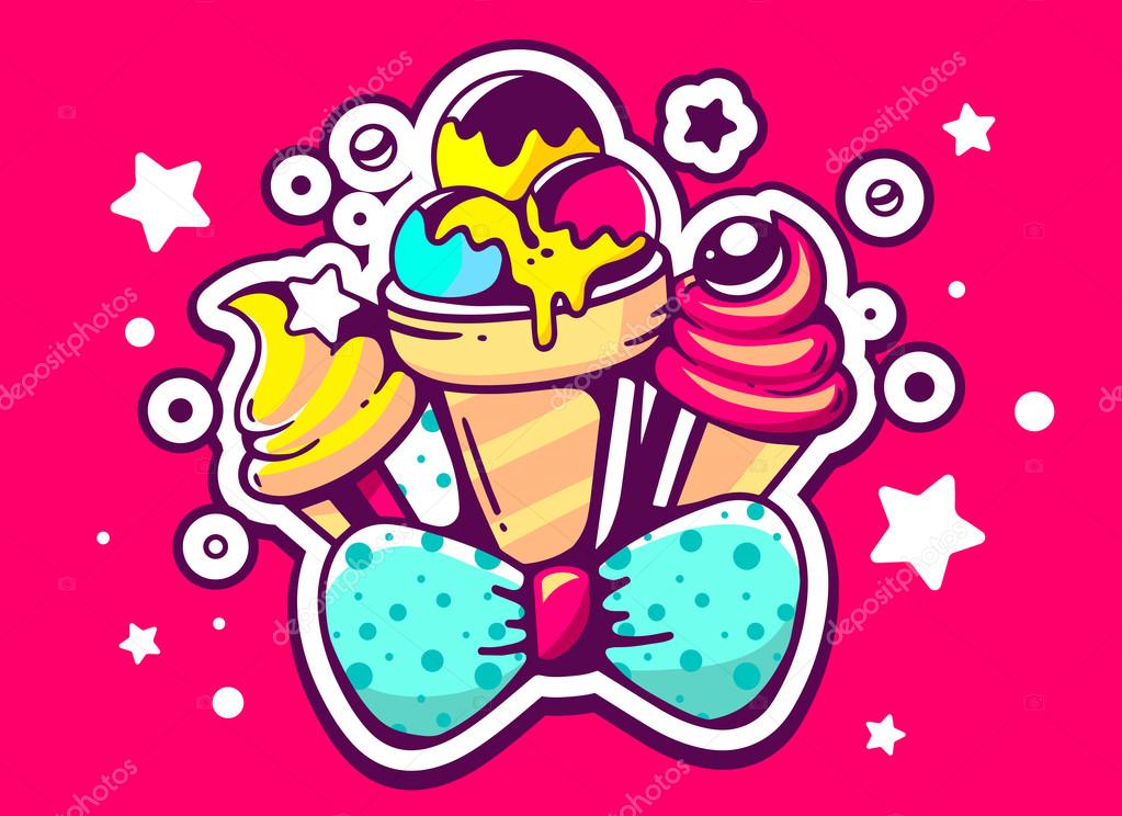 Yellow and pink ice creams with bow