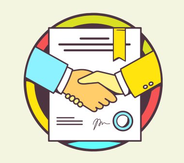 Handshake with contract signed and sealed clipart
