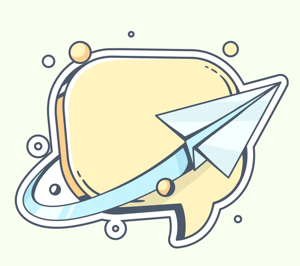 Paper plane flying around speech bubble — Stockvector