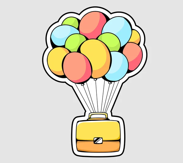 Mallette volant sur des ballons de couleur — Image vectorielle