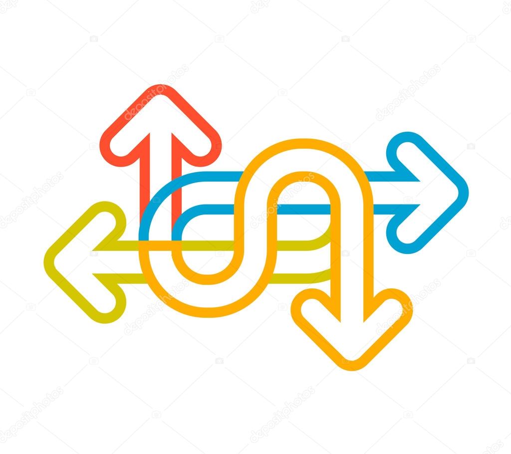 Vector linear illustration of color set arrows on white background. Hand draw line art design for web, site, advertising, banner, poster, board and print.