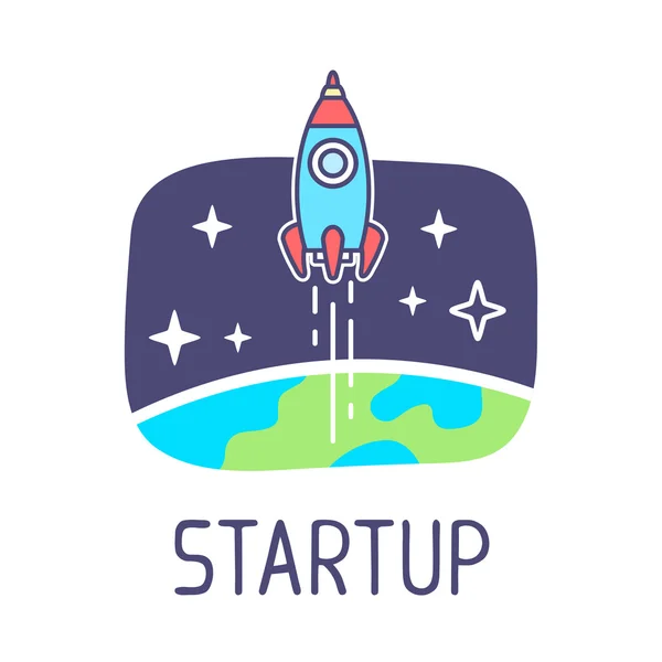 Fly up blue rocket in frame with text — Wektor stockowy