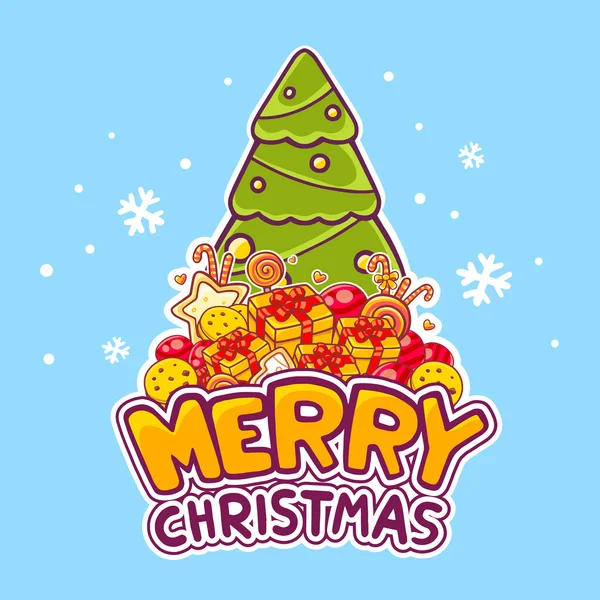 クリスマスツリー付きグリーティングカード — ストックベクタ