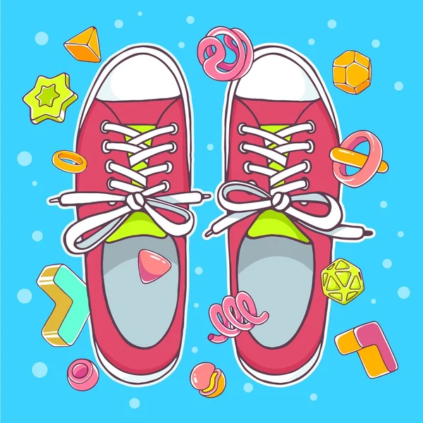 Ilustración colorida de zapatos de goma rojos — Vector de stock