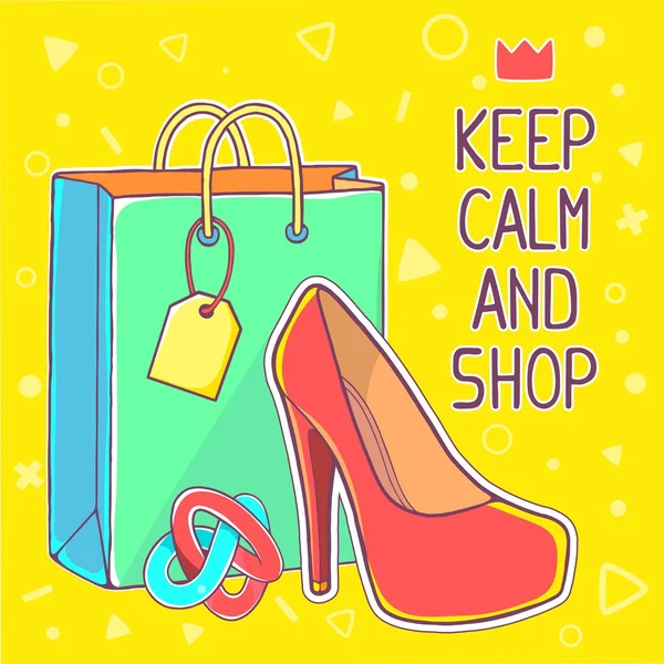 Women's shoes and  shop  bag — Stock Vector