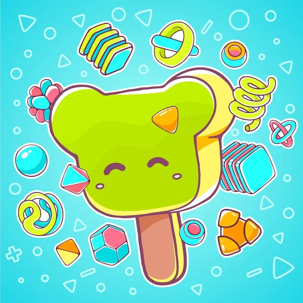 Green ice cream bear — 图库矢量图片