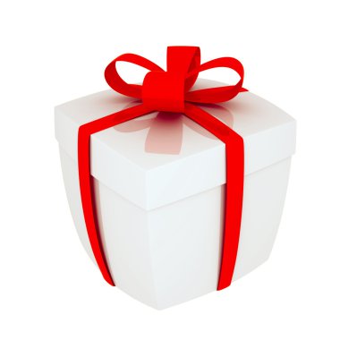 Hediye kutusu beyaz zemin üzerine kırmızı yay ile Illustration. 3D de