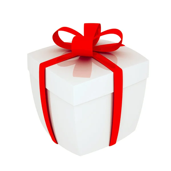 Ilustração da caixa de presente com arco vermelho sobre fundo branco. 3d de — Fotografia de Stock
