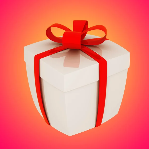 Ilustración de caja regalo con lazo rojo sobre fondo amarillo. 3d d —  Fotos de Stock