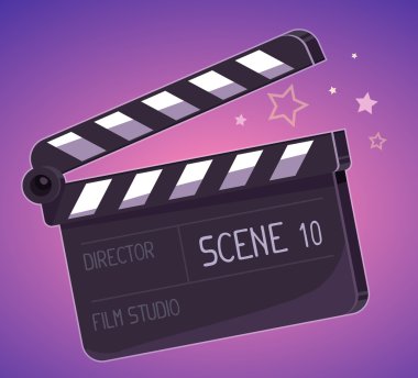 Vector illustration of big clapper board on purple background. clipart