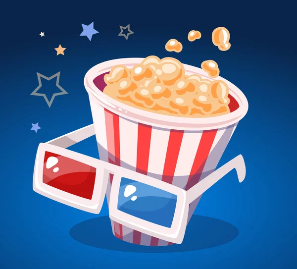 Illustration vectorielle du seau rouge et blanc avec popcorn et cin — Image vectorielle