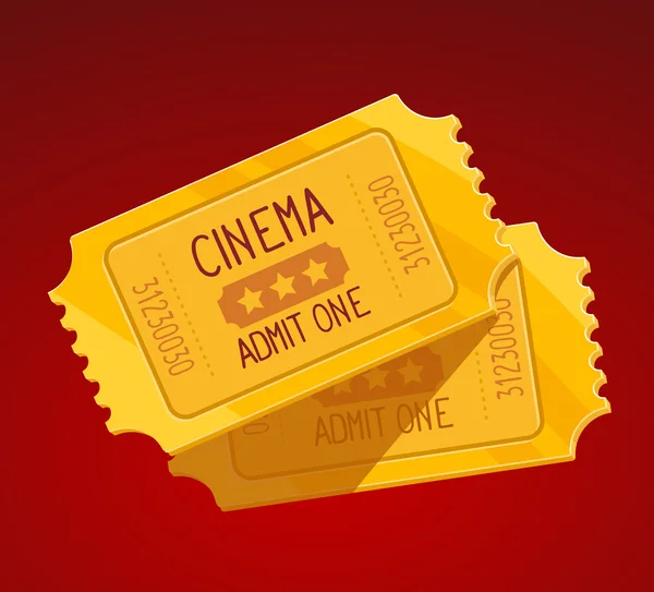 Векторная иллюстрация двух жёлтых билетов в кино на красном фоне — стоковый вектор